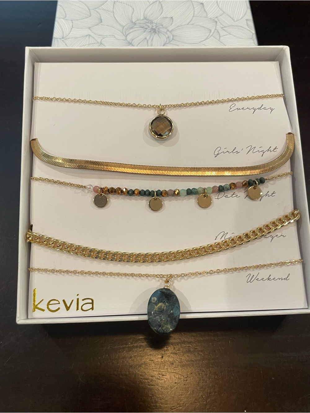 Kevia Stitch Fix Sage 5 Piece Layered Necklace Set Gold New in Box Gift